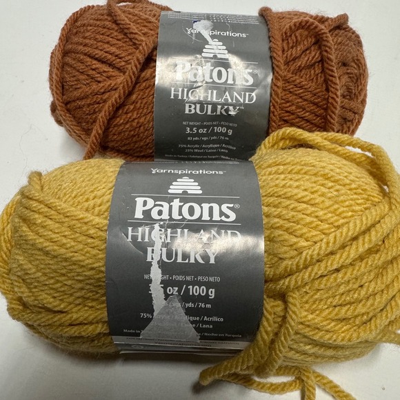 Patons Other - Patons Highland Bulky Yarn Lot of 2 Ochre Golden Super Bulky Wool Blend 3.5oz